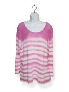 Tommy Bahama Women's 100% Linen Pink White Striped Sweater Size XL Beach Boho